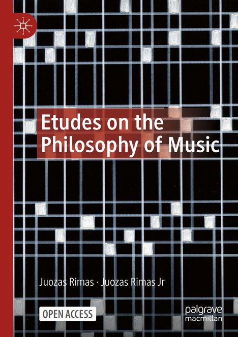 "Etudes on the Philosophy of Music" steht auf rot mit Gittermuster im Hintergrund. Autoren: Juozas Rimas, Juozas Rimas Jr.