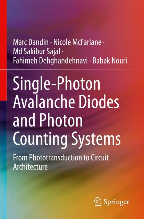 „Single-Photon Avalanche Diodes and Photon Counting Systems“ vor buntem Hintergrund mit Autorenangaben oben. Springer-Logo unten.