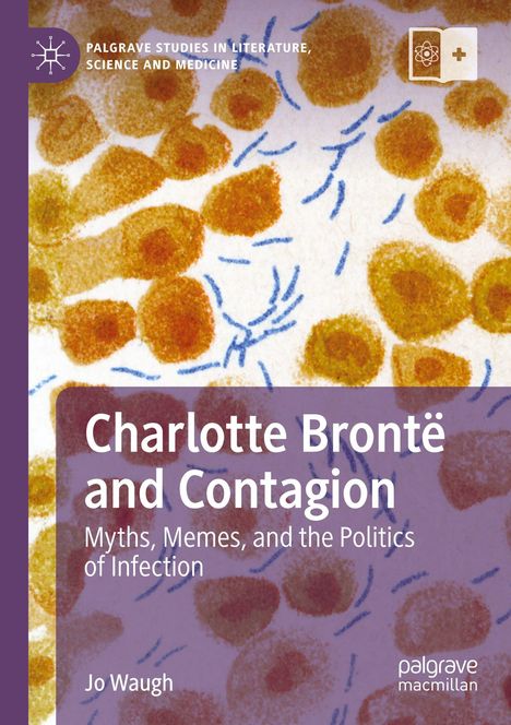 "Charlotte Brontë and Contagion" von Jo Waugh. Rechteckige abstrakte Muster in Orange und Blau.