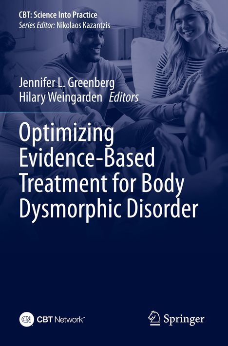 Titel: "Optimizing Evidence-Based Treatment for Body Dysmorphic Disorder". Menschen sitzen und reden zusammen.