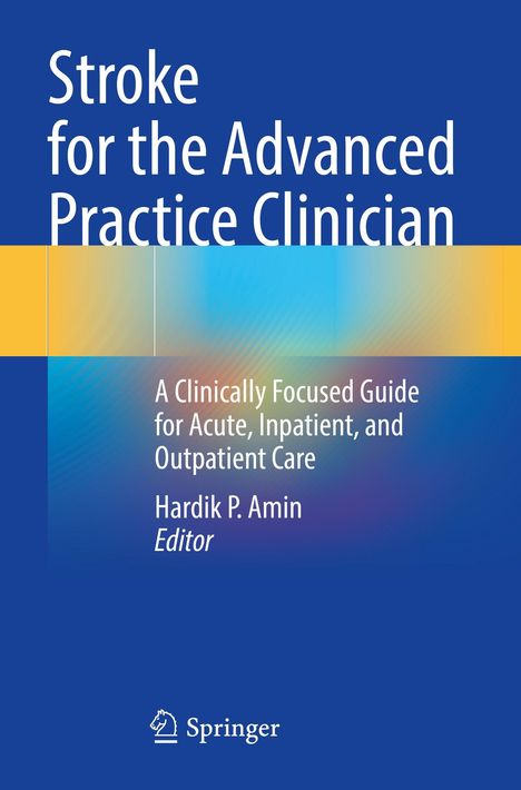 "Stroke for the Advanced Practice Clinician" in Weiß auf Blau. Unten mehrfarbiger Hintergrund, Springer-Logo.