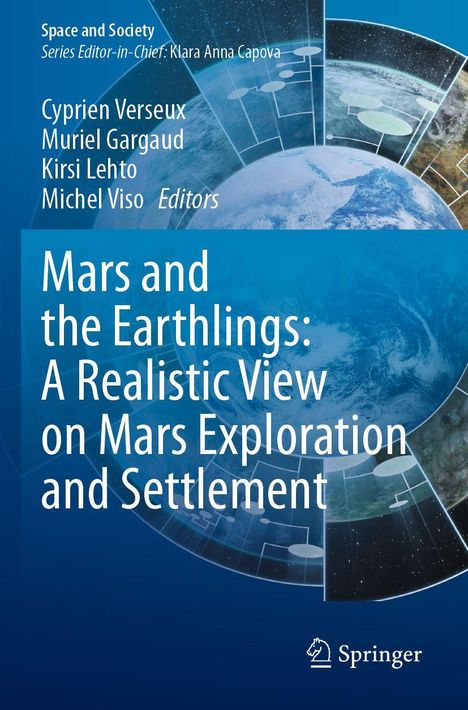 Buchtitel: "Mars and the Earthlings: A Realistic View on Mars Exploration and Settlement". Cover mit Erde und Mars.