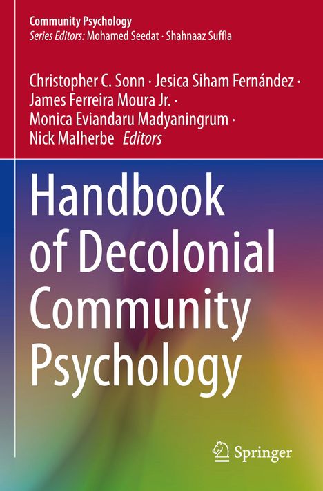„Handbook of Decolonial Community Psychology“ von mehreren Herausgebern. Farbverlauf im Hintergrund. Springer-Logo.