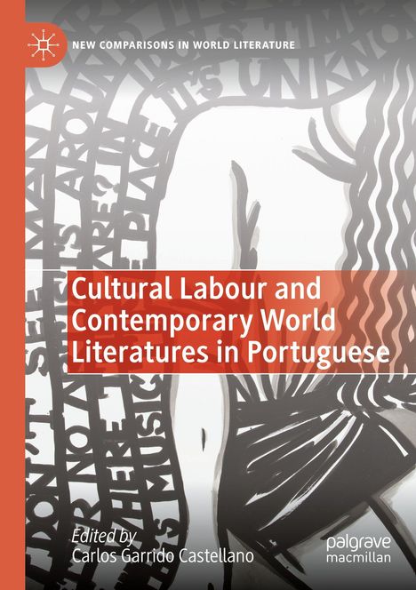 Buchtitel: "Cultural Labour and Contemporary World Literatures in Portuguese". Illustration mit abstrakten, schwarzen Formen.