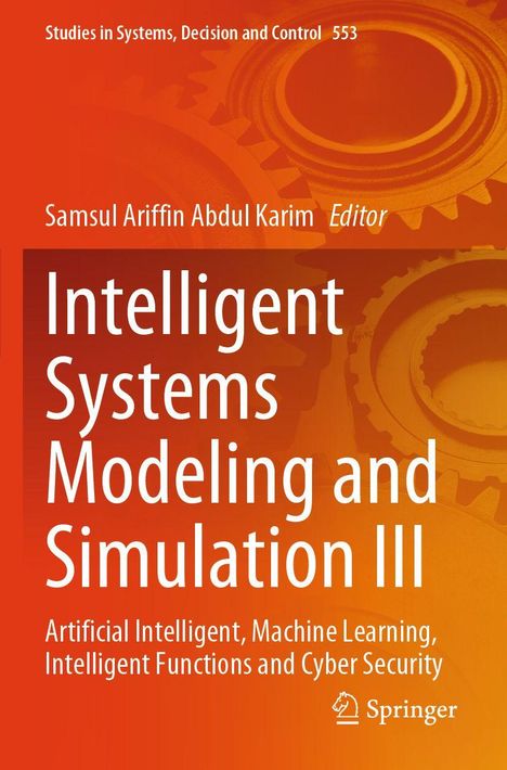 Intelligent Systems Modeling and Simulation III. Orange Hintergrund mit Zahnrädern, Springer-Logo unten rechts.