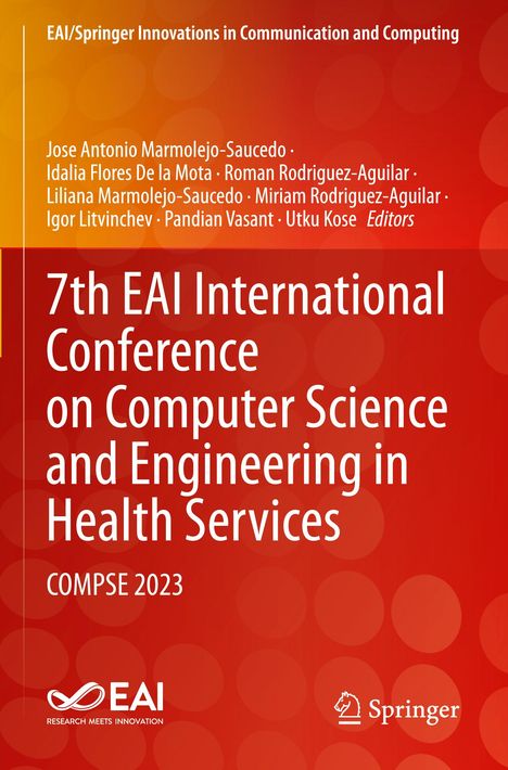Titel: 7th EAI International Conference on Computer Science and Engineering in Health Services, COMPSE 2023.  
Hintergrund: Rötliche Farbverläufe.  
Logos: EAI und Springer.