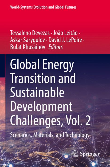 Titel: Global Energy Transition and Sustainable Development Challenges, Vol. 2. Hintergrund mit roten und violetten Farbtönen.