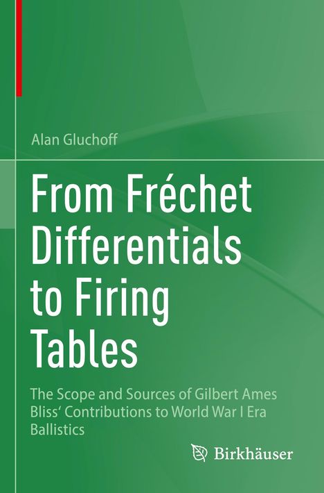 Titel: "From Fréchet Differentials to Firing Tables". Autor: Alan Gluchoff. Grüner Hintergrund mit Birkhäuser-Logo.