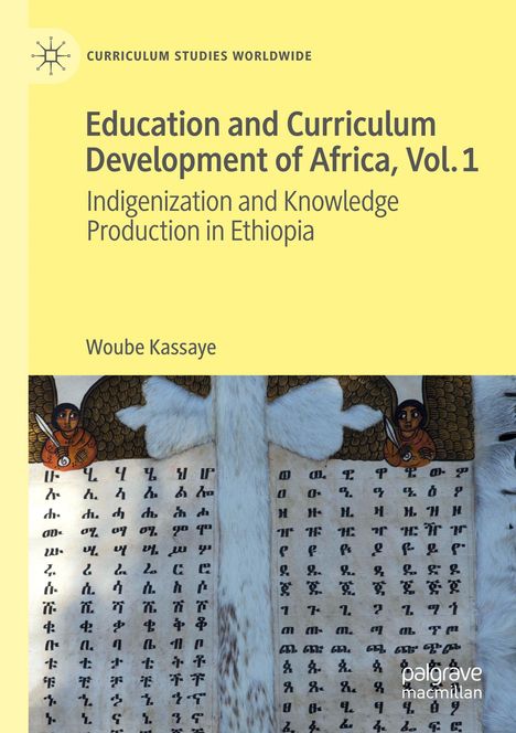 Titel: "Education and Curriculum Development of Africa, Vol. 1". Gelber Hintergrund, Illustration von Engeln und Schrift.
