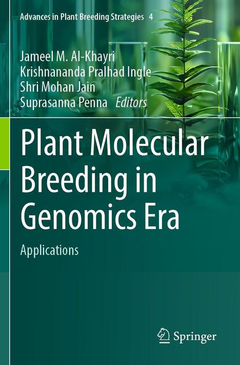 Titel: "Plant Molecular Breeding in Genomics Era". Grüner Hintergrund mit Pflanzenabbildung. Springer-Logo unten.