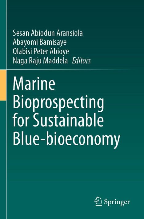 Buchtitel: "Marine Bioprospecting for Sustainable Blue-bioeconomy". Herausgebernamen oben. Springer-Logo unten rechts.