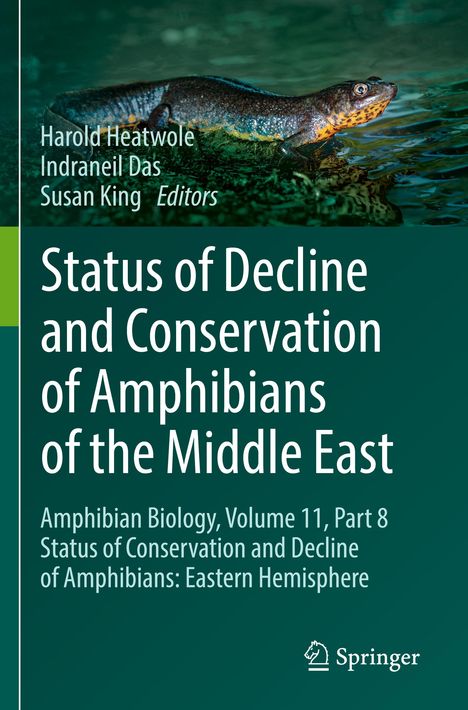 „Status of Decline and Conservation of Amphibians of the Middle East“; im oberen Bereich ein Salamander im Wasser.