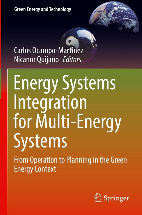 Text: "Energy Systems Integration for Multi-Energy Systems", Erdkugel oben rechts, Yin-Yang-Symbol in der Mitte.