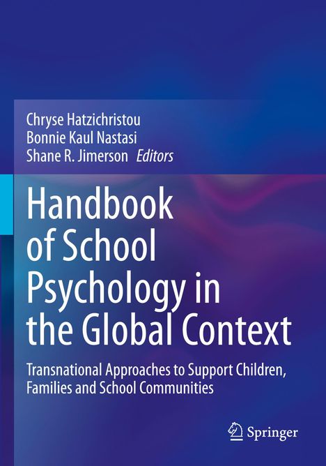 "Handbook of School Psychology in the Global Context" in weißen Buchstaben auf blauem Hintergrund. Springer-Logo unten.