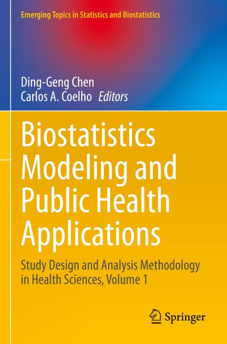 "Biostatistics Modeling and Public Health Applications" in gelber und blauer Covergestaltung, Springer-Logo unten.