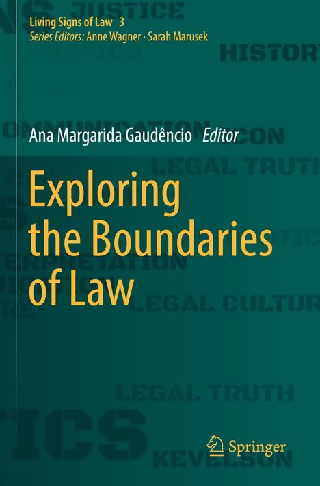 „Exploring the Boundaries of Law“ von Ana Margarida Gaudêncio. Dunkelgrüner Hintergrund, gelber Text. Springer Logo.