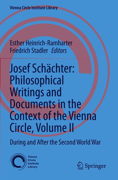 Blaue Buchcover mit Titeln: "Josef Schächter: Philosophical Writings... Vienna Circle, Volume II". Redaktion: Heinrich-Ramharter.