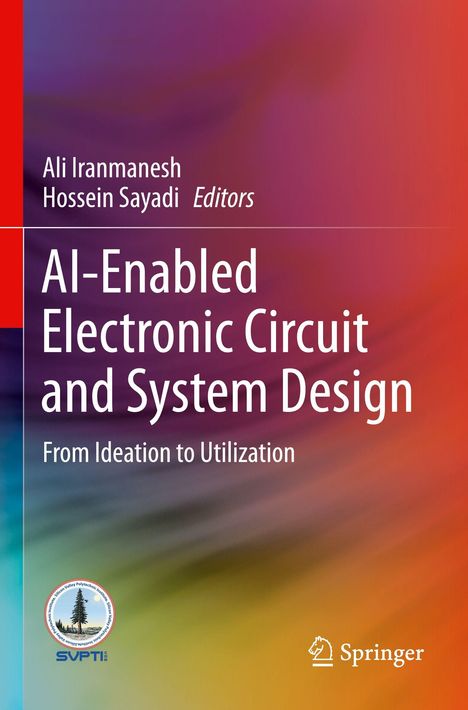 Titel: "AI-Enabled Electronic Circuit and System Design: From Ideation to Utilization". Logo von Springer rechts unten. Buntes Farbverlauf.