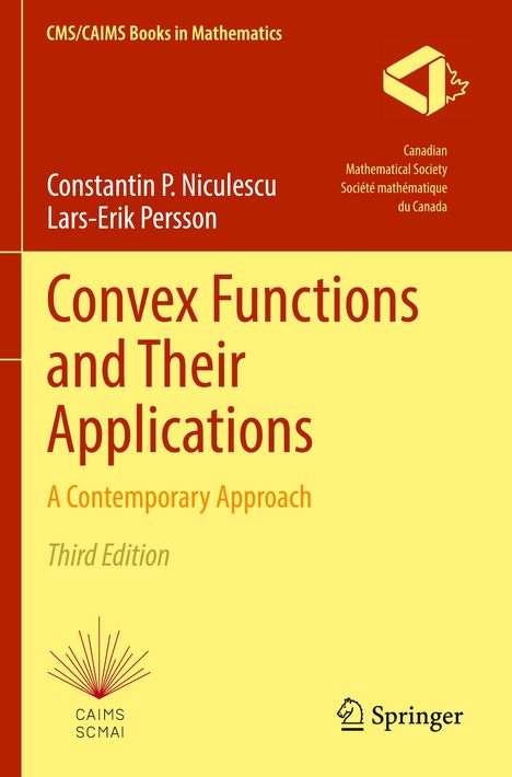 „Convex Functions and Their Applications“, Autoren Niculescu, Persson; rote und gelbe Gestaltung mit Logos.