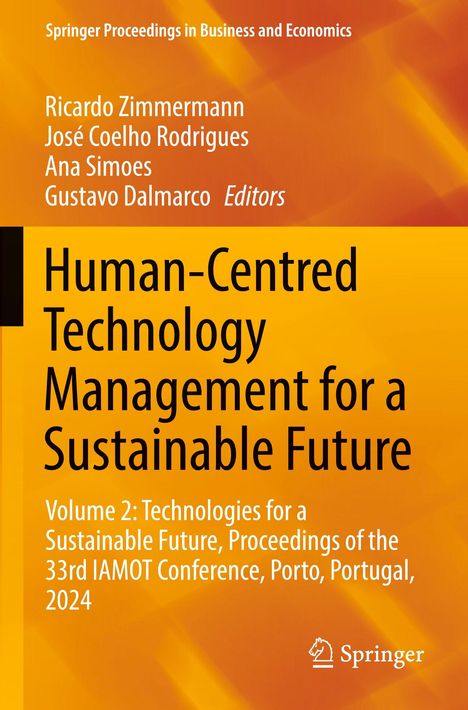 Titel: Human-Centred Technology Management for a Sustainable Future. Farbverlauf: Orange zu Gelb. Springer-Logo unten.