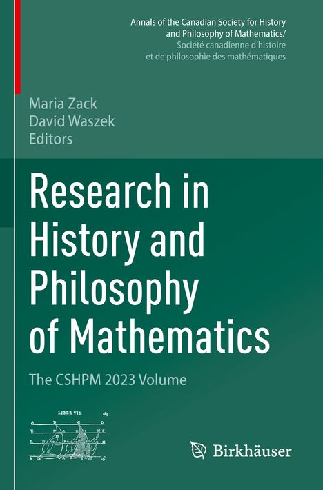 „Research in History and Philosophy of Mathematics. The CSHPM 2023 Volume.“ Grüner Hintergrund, Logos unten.