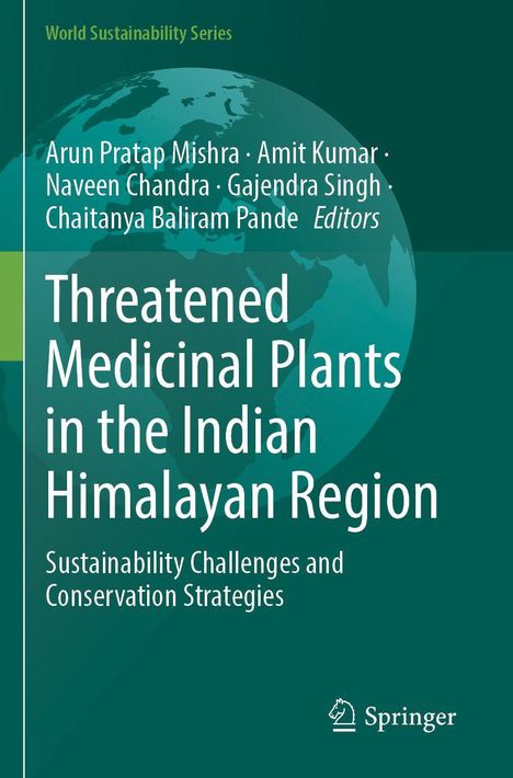 Titel: "Threatened Medicinal Plants in the Indian Himalayan Region". Grün-blaues Cover mit Weltkugel-Silhouette.