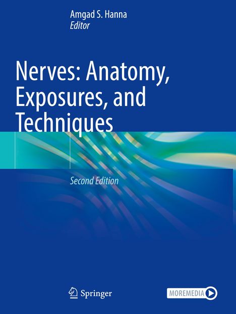 Titel: "Nerves: Anatomy, Exposures, and Techniques, Second Edition". Oben editor: Amgad S. Hanna. Blaues Design mit abstraktem Muster.