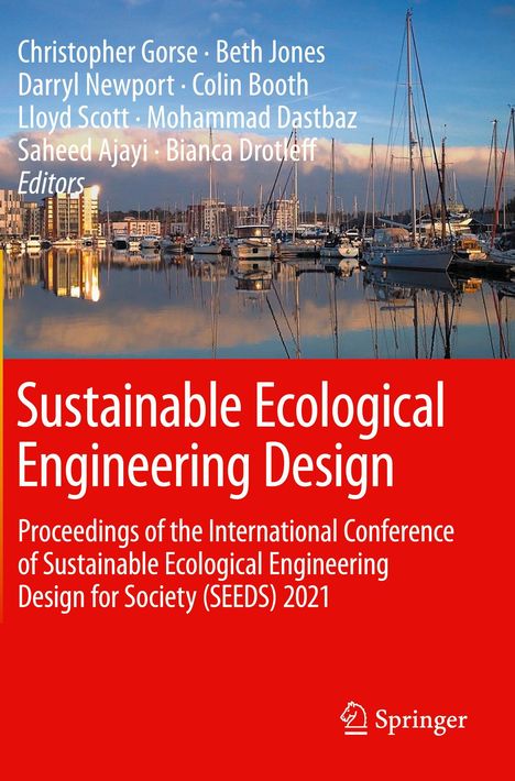 Titel: Sustainable Ecological Engineering Design. Konferenzprotokolle 2021. Hintergrund: Hafen mit Segelbooten bei Sonnenaufgang.