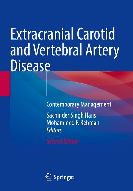 Titel: "Extracranial Carotid and Vertebral Artery Disease". Blaue und rote Wellenmuster. Logo von Springer unten.