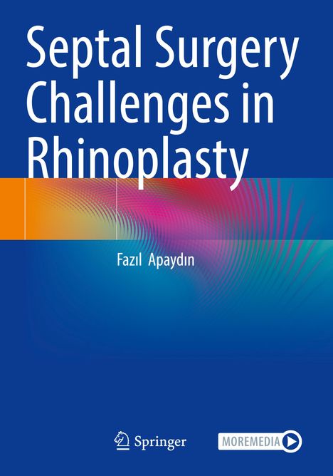 Titel: "Septal Surgery Challenges in Rhinoplasty" von Fazil Apaydin. Farbverlauf mit spiralförmigen Mustern. Springer-Logo.