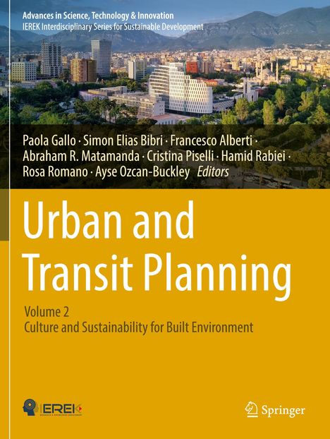 "Urban and Transit Planning, Volume 2" steht vor einer Stadtansicht mit Gebäuden und Bäumen.