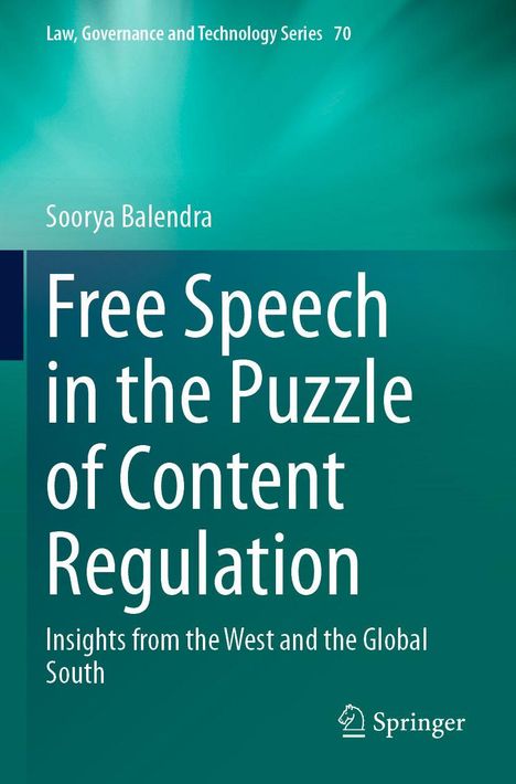 Buchtitel: "Free Speech in the Puzzle of Content Regulation" von Soorya Balendra. Grüntöne, Springer-Logo unten.