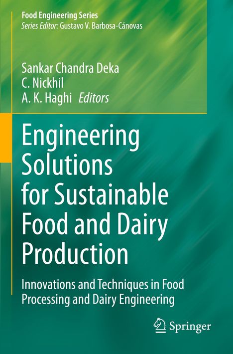 Text: "Engineering Solutions for Sustainable Food and Dairy Production" auf grünem Hintergrund. Springer-Logo unten rechts.