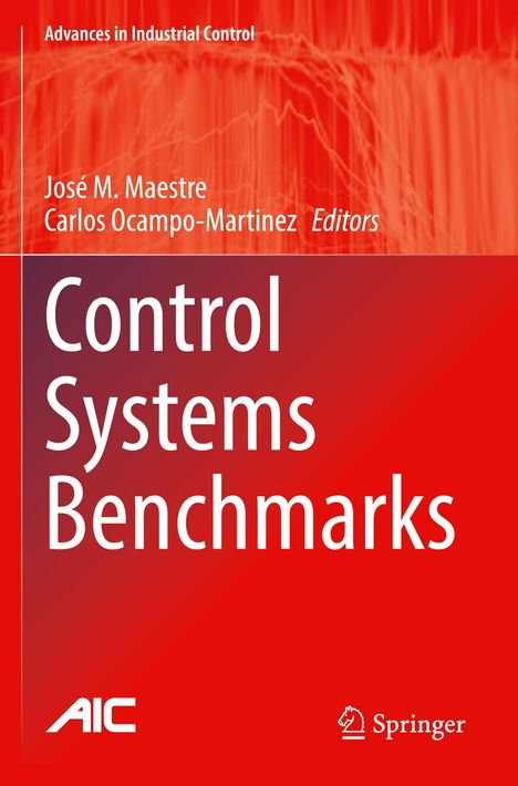 Oben "Advances in Industrial Control", darunter Namen, zentral "Control Systems Benchmarks". Roter Hintergrund.