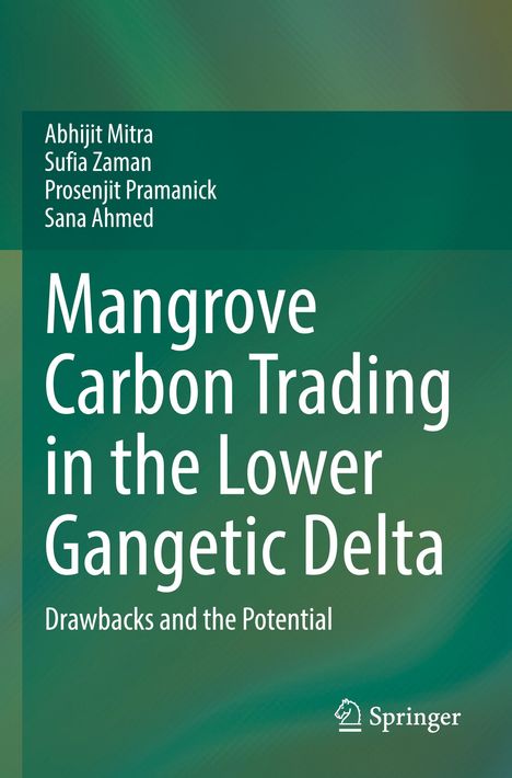 Titel: Mangrove Carbon Trading in the Lower Gangetic Delta. Autoren: Abhijit Mitra, Sufia Zaman. Hintergrund in Grün. Springer-Logo unten.