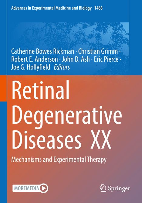 Titel „Retinal Degenerative Diseases XX“ mit Autoren und Editorennamen. Blau-orange Farbverlauf, Springer-Logo.