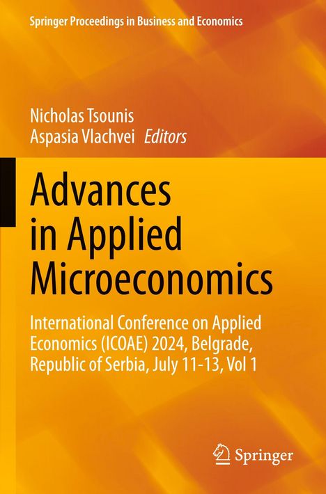 "Advances in Applied Microeconomics" auf orangefarbenem Hintergrund mit Namen der Herausgeber und Konferenzdetails.