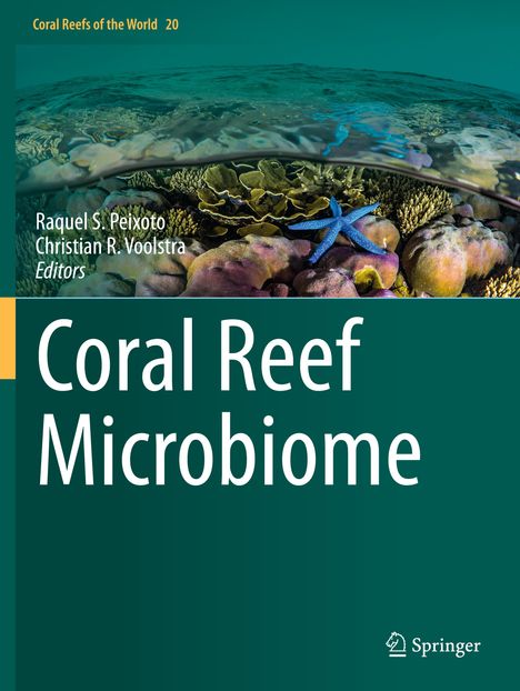 "Coral Reefs of the World 20", "Coral Reef Microbiome" mit Korallenunterwasserlandschaft und blauem Seestern.