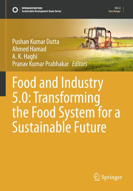 Text: "Food and Industry 5.0: Transforming the Food System for a Sustainable Future." Bild einer landwirtschaftlichen Maschine.