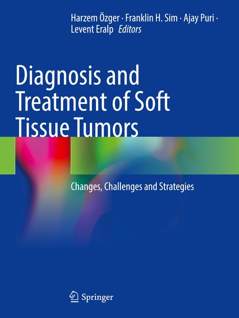 Buchtitel: "Diagnosis and Treatment of Soft Tissue Tumors". Bunte, verschwommene Farbmuster auf blauem Hintergrund. Springer-Logo.