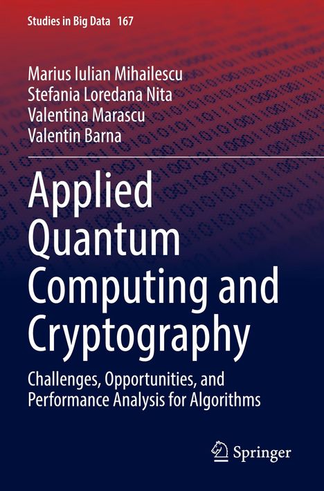 "Applied Quantum Computing and Cryptography" von Marius Iulian Mihailescu. Hintergrund: Blaue Nullen und Einsen.