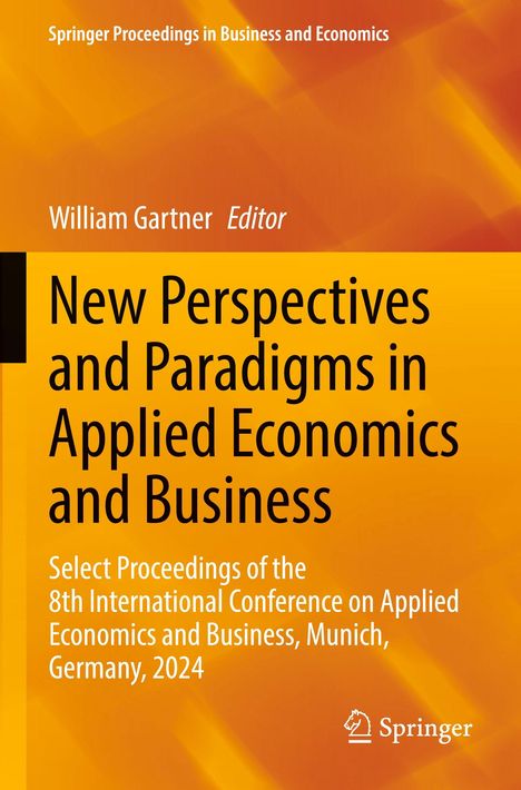 Text: "New Perspectives and Paradigms in Applied Economics and Business. Springer Proceedings." Orange Hintergrund.
