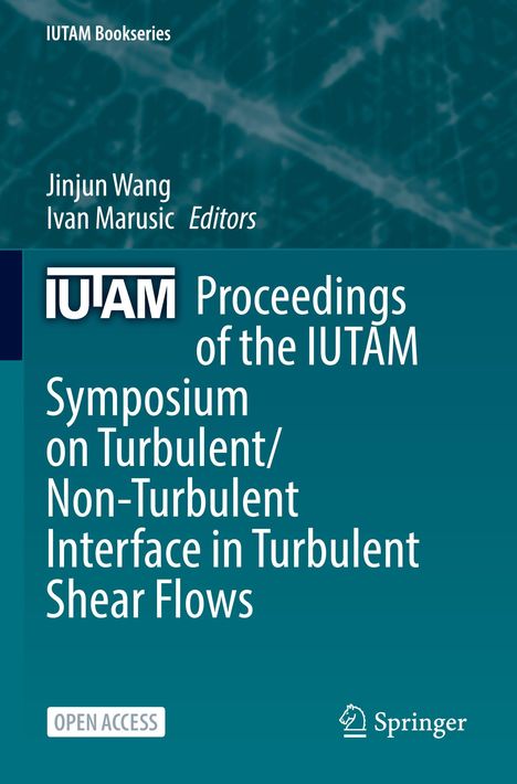 "Proceedings of the IUTAM Symposium on Turbulent/Non-Turbulent Interface in Turbulent Shear Flows". Blau-türkiser Hintergrund.