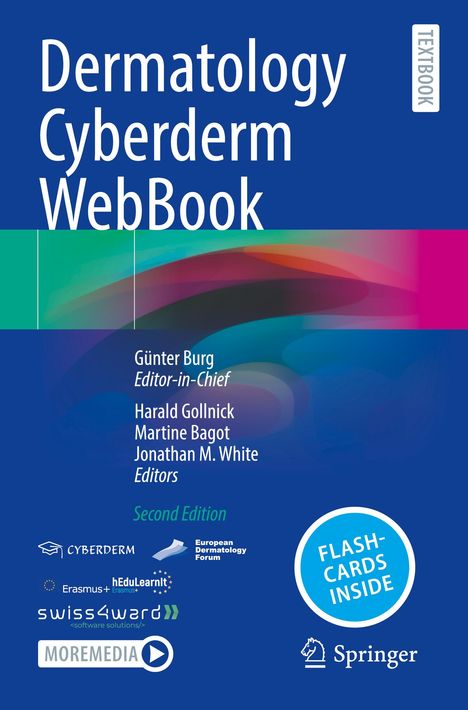 Titel: "Dermatology Cyberderm WebBook". Autoren: Günter Burg, Harald Gollnick, Martine Bagot, Jonathan M. White. Zweite Auflage. Logos unten.