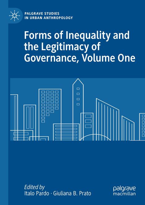 "Forms of Inequality and the Legitimacy of Governance, Volume One" steht im Vordergrund. Darunter stilisierte Skyline.