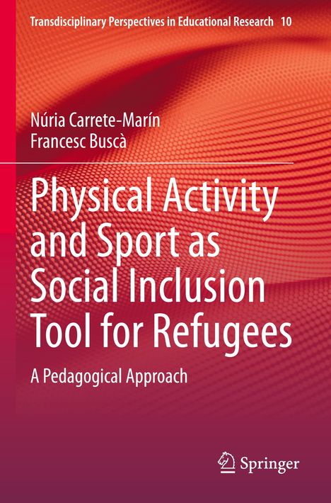 Text: "Physical Activity and Sport as Social Inclusion Tool for Refugees: A Pedagogical Approach". 
Roter Hintergrund mit Muster.