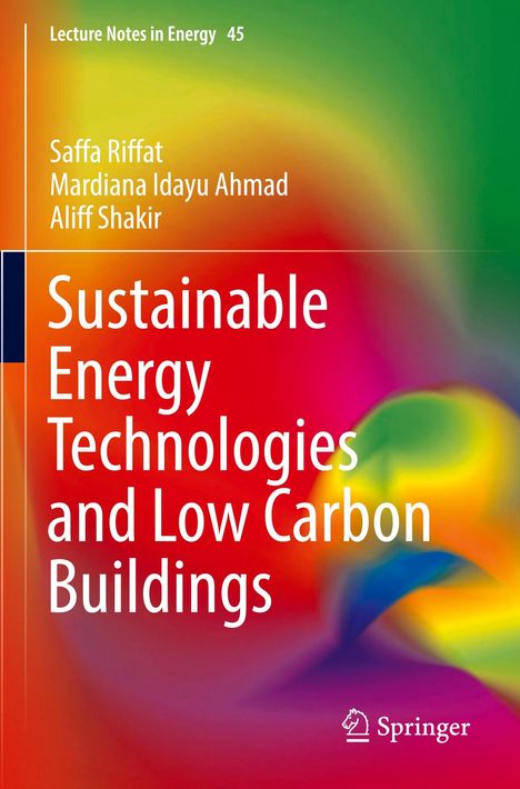 „Sustainable Energy Technologies and Low Carbon Buildings“ steht in Weiß auf buntem Verlaufshintergrund mit Springer-Logo.