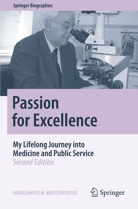 Passion for Excellence, Springer Biographies, Mann mit grauen Haaren betrachtet Mikroskop.