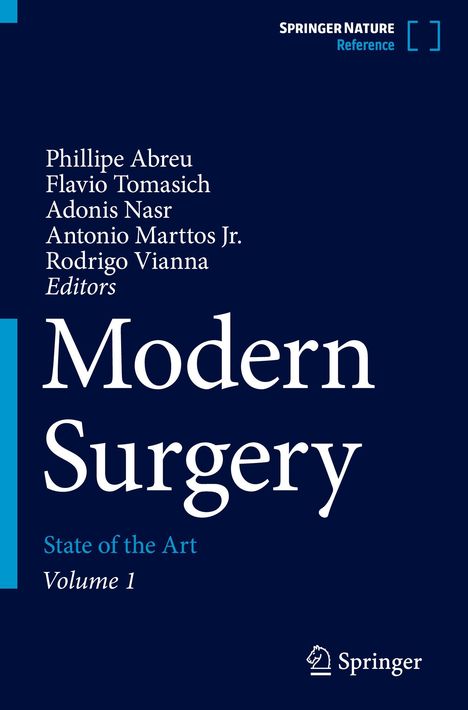 "Modern Surgery: State of the Art, Volume 1" von Abreu et al., Springer-Logo unten. Dunkelblauer Hintergrund.