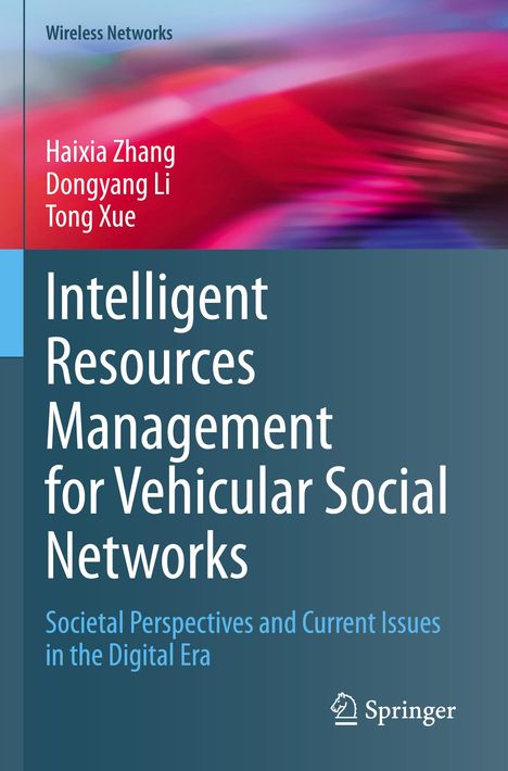 Text: "Intelligent Resources Management for Vehicular Social Networks." Bunte abstrakte Muster im Hintergrund, Springer-Logo.